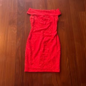 Caché red over-the-shoulder body con dress